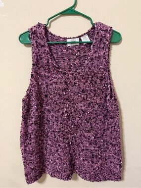Units Women’s plus Purple marled Knit Sleeveless sweater 1x cotton blend granny